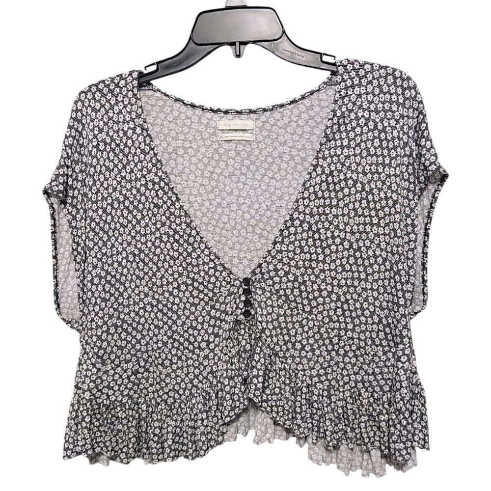 Urban Outfitters Black & White Floral Ruffled Crop Top Women's Size Large L - Picture 9 of 9